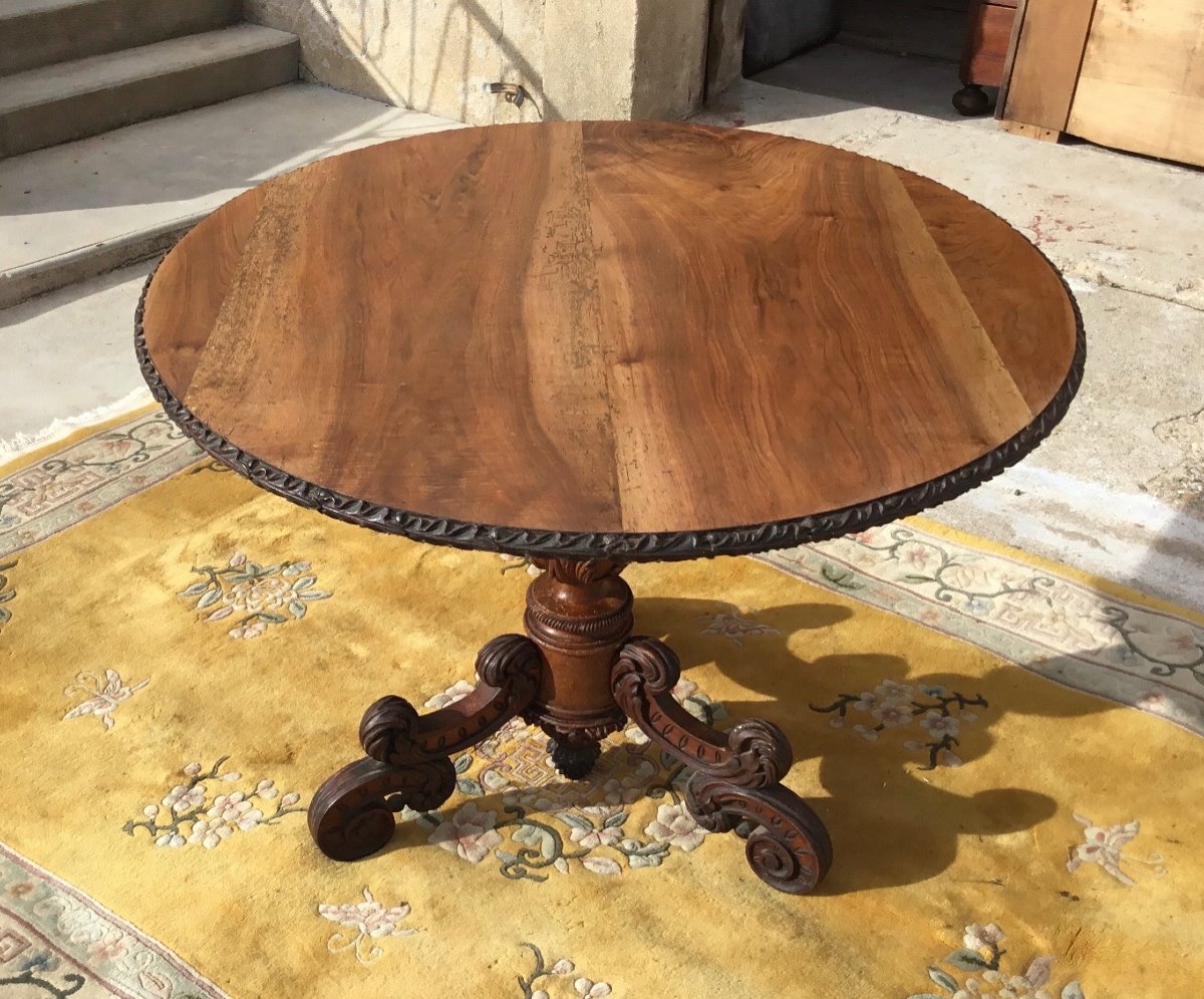 Napoleon III Pedestal Table In Solid Walnut, It Must Be 19th Century