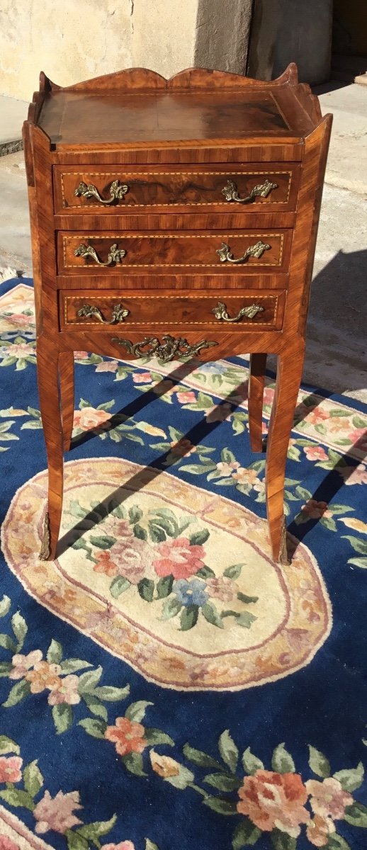 Small Louis XV Style Commode, In Burl Walnut, 1950 Period.