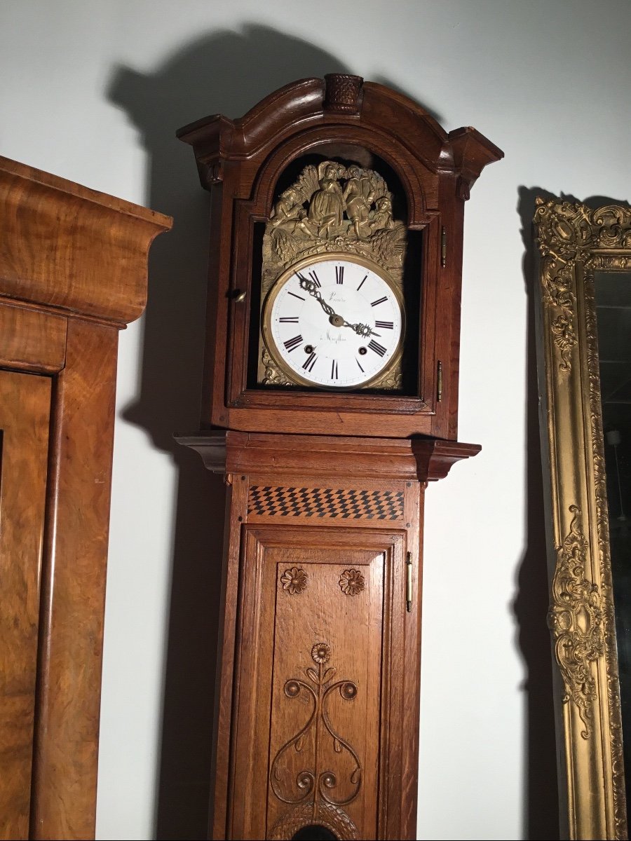 Horloge De Parquet De Style Louis XIV En Chêne D époque XIXeme . -photo-2