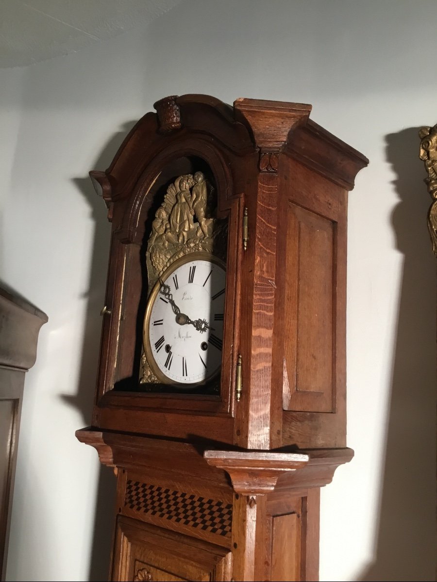 Horloge De Parquet De Style Louis XIV En Chêne D époque XIXeme . -photo-1