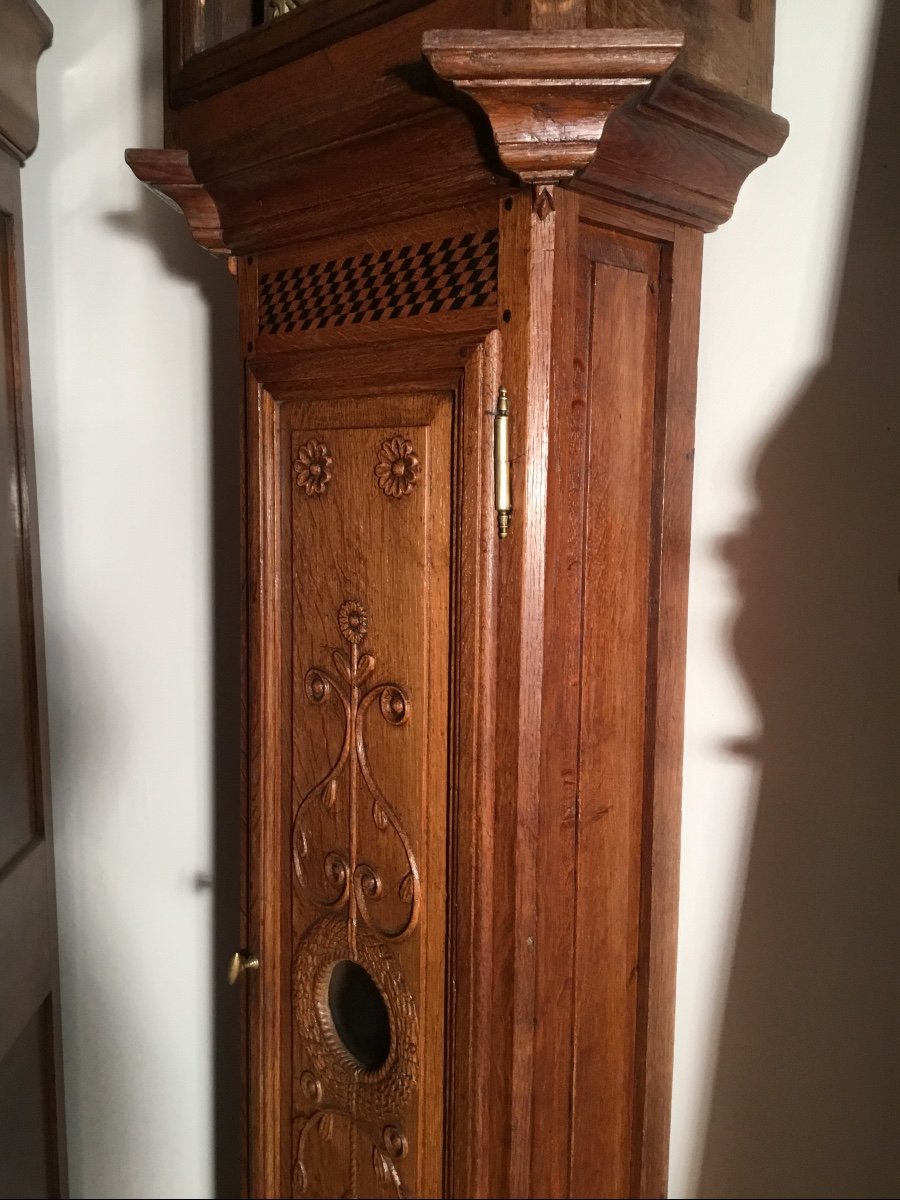 Louis XIV Style Floor Clock In Oak From The 19th Century.-photo-2