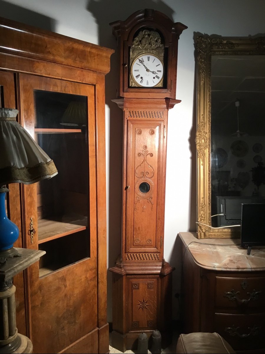 Horloge De Parquet De Style Louis XIV En Chêne D époque XIXeme . 