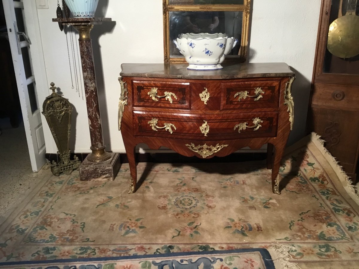 Commode,, Sauteuse De Style Louis XV, En Marqueterie époque, 1900-photo-2