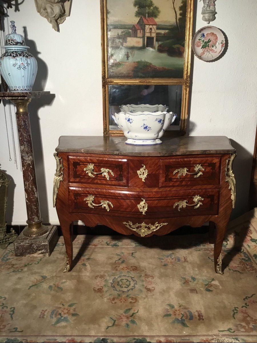 Commode,, Sauteuse De Style Louis XV, En Marqueterie époque, 1900-photo-3