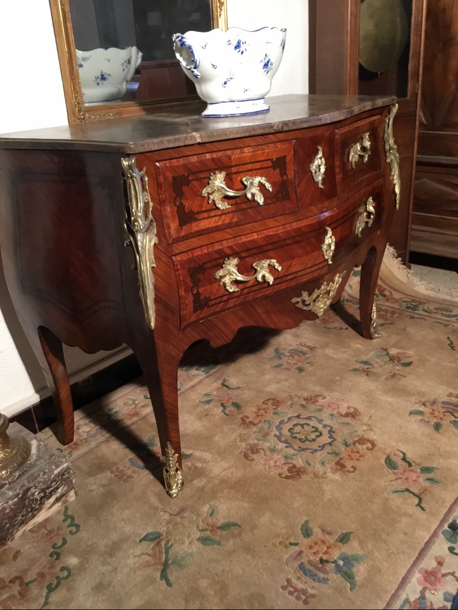 Commode,, Sauteuse De Style Louis XV, En Marqueterie époque, 1900-photo-4