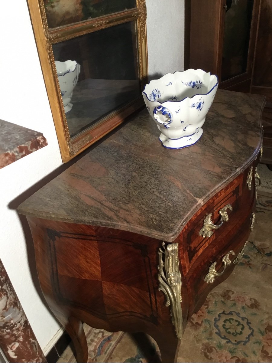 Commode,, Sauteuse De Style Louis XV, En Marqueterie époque, 1900-photo-1