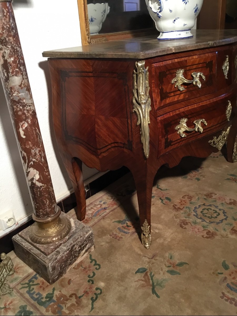 Commode,, Sauteuse De Style Louis XV, En Marqueterie époque, 1900-photo-2