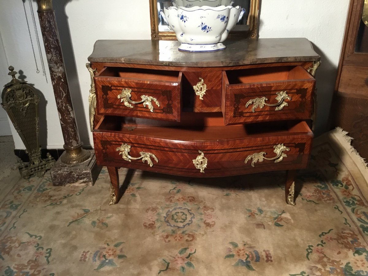 Commode,, Sauteuse De Style Louis XV, En Marqueterie époque, 1900-photo-3