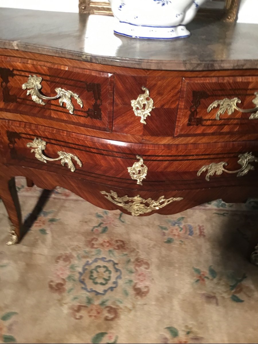 Commode,, Sauteuse De Style Louis XV, En Marqueterie époque, 1900-photo-4