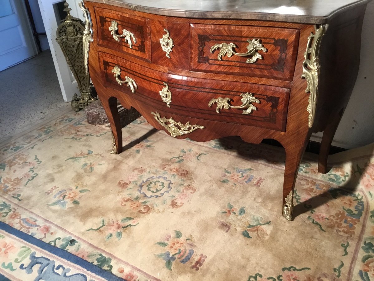 Commode,, Sauteuse De Style Louis XV, En Marqueterie époque, 1900-photo-6