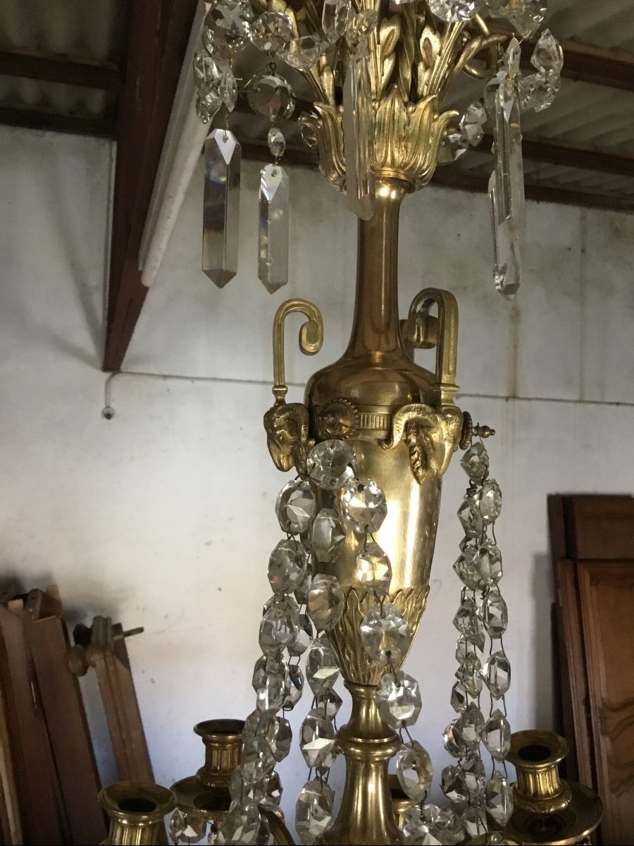 Empire Chandelier With Twelve Lights In Bronze From The 19th Century-photo-4