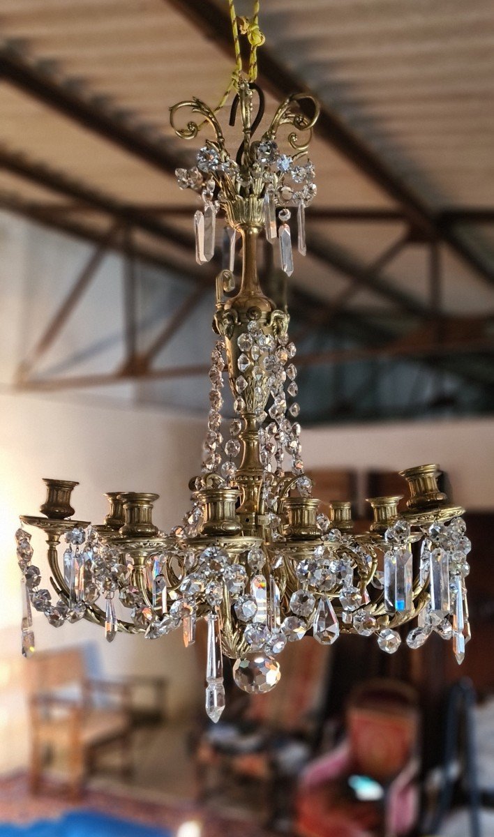 Empire Chandelier With Twelve Lights In Bronze From The 19th Century