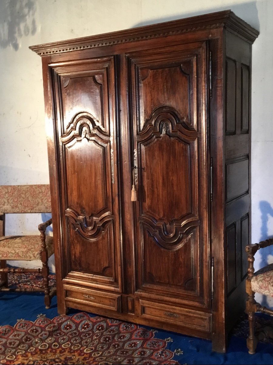 Armoire,  Louis XIV De Presbytère En Noyer époque 17ème.-photo-3