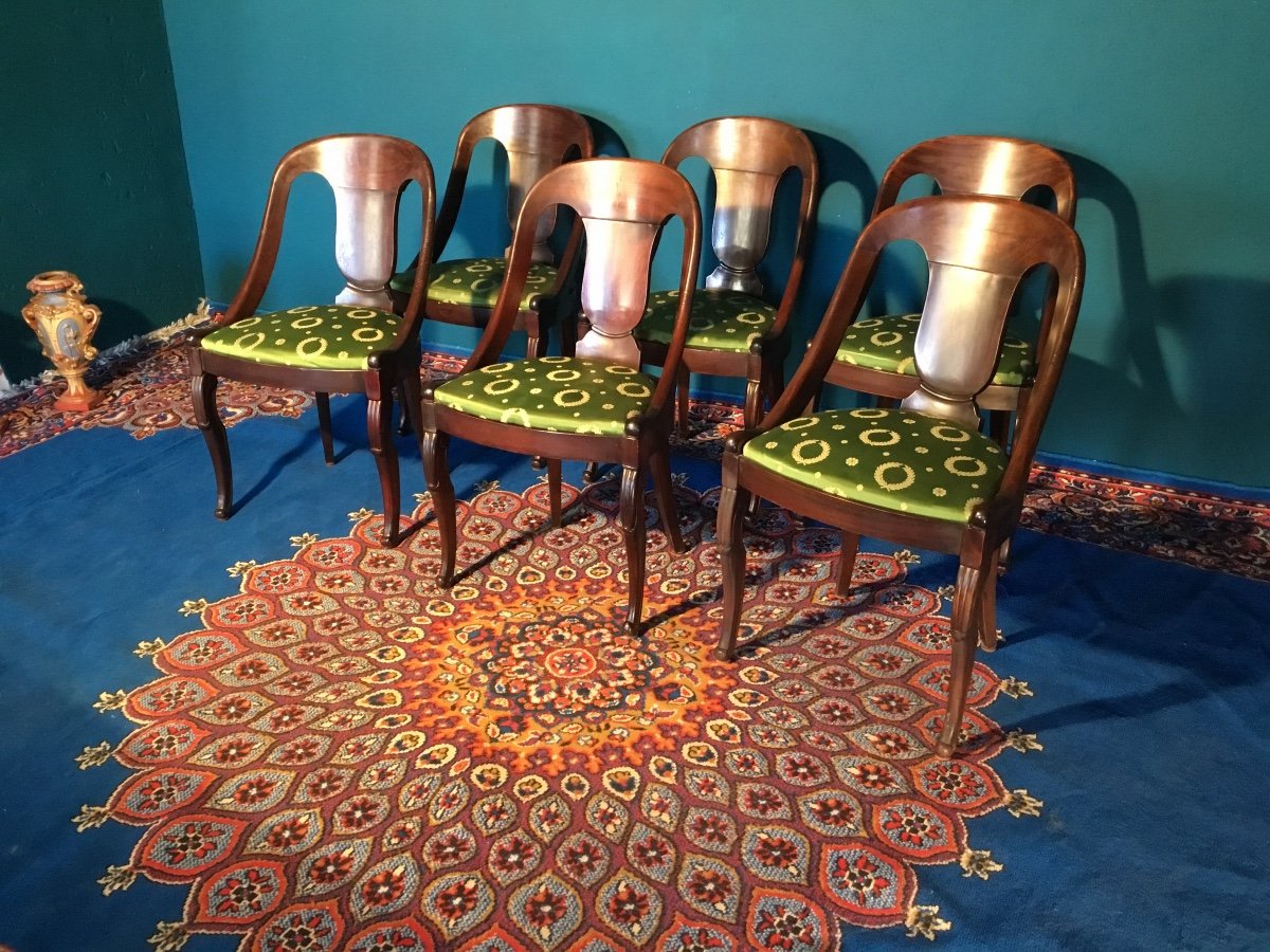 Suite De Six Chaises De Style Empire En Acajou époque 1900.-photo-2