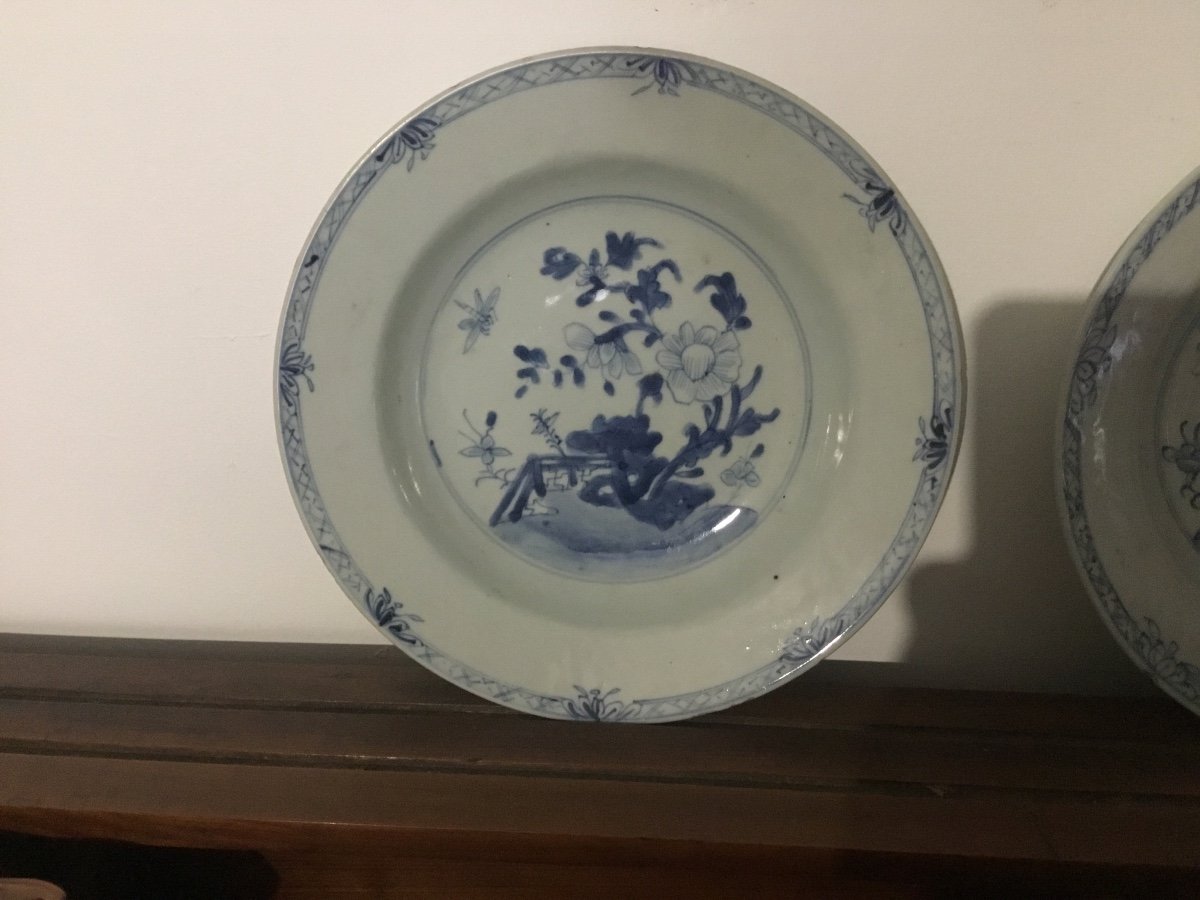 Suite De Trois Assiettes Chinoises Bleues époque 18ème.-photo-2