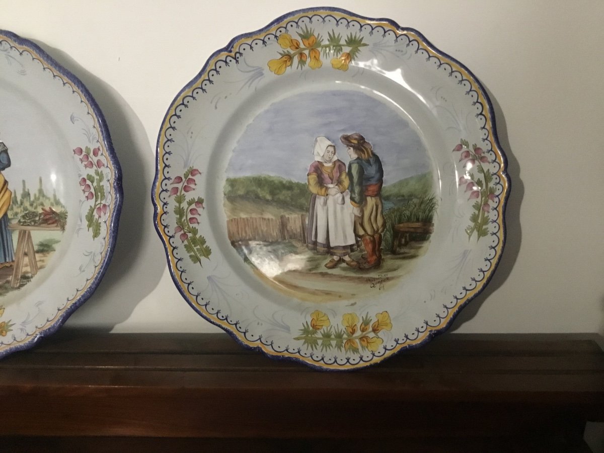 Suite Of Three Dishes, Quimper, Hb Henriot 20th Century -photo-4