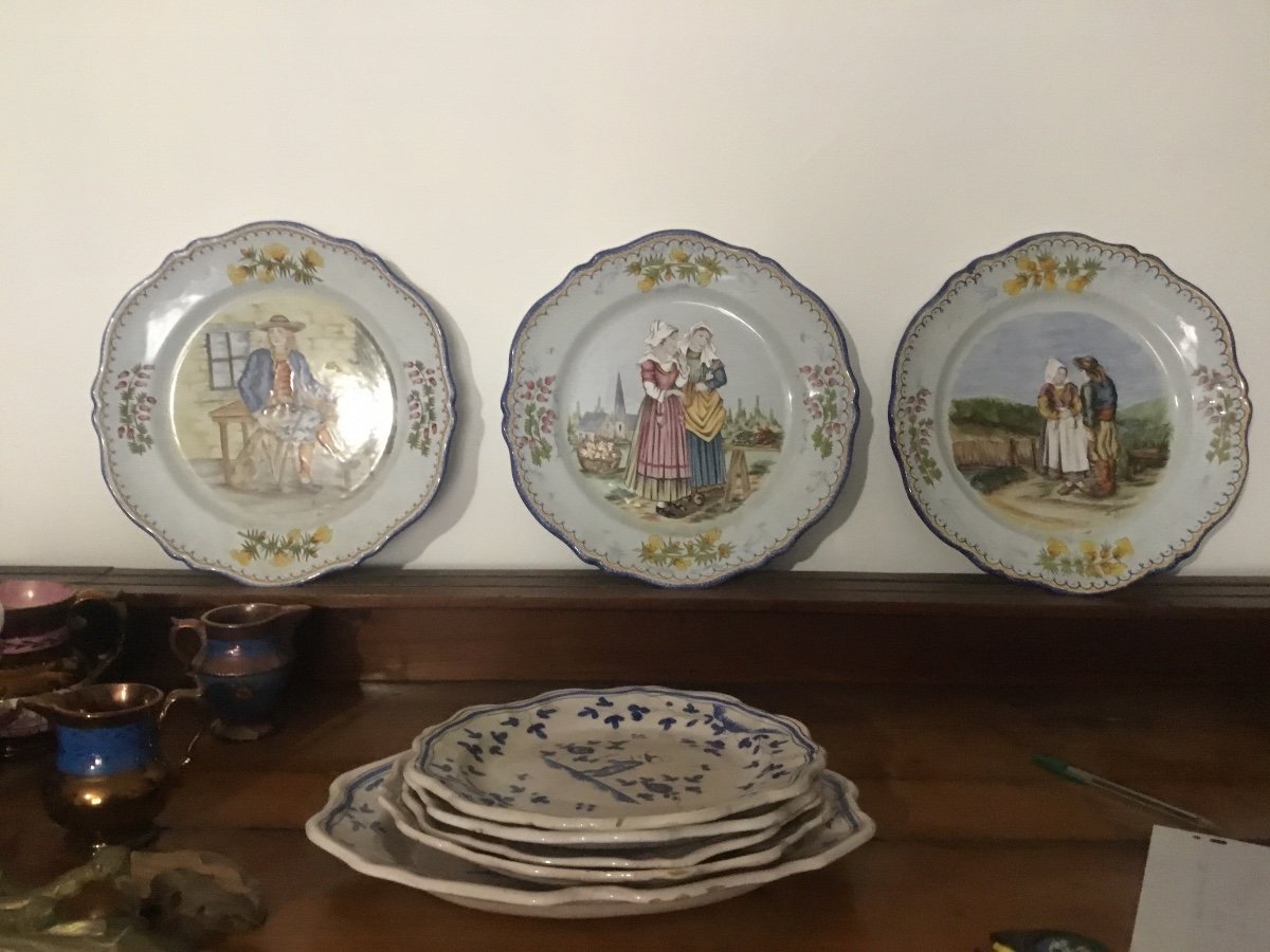 Suite Of Three Dishes, Quimper, Hb Henriot 20th Century 