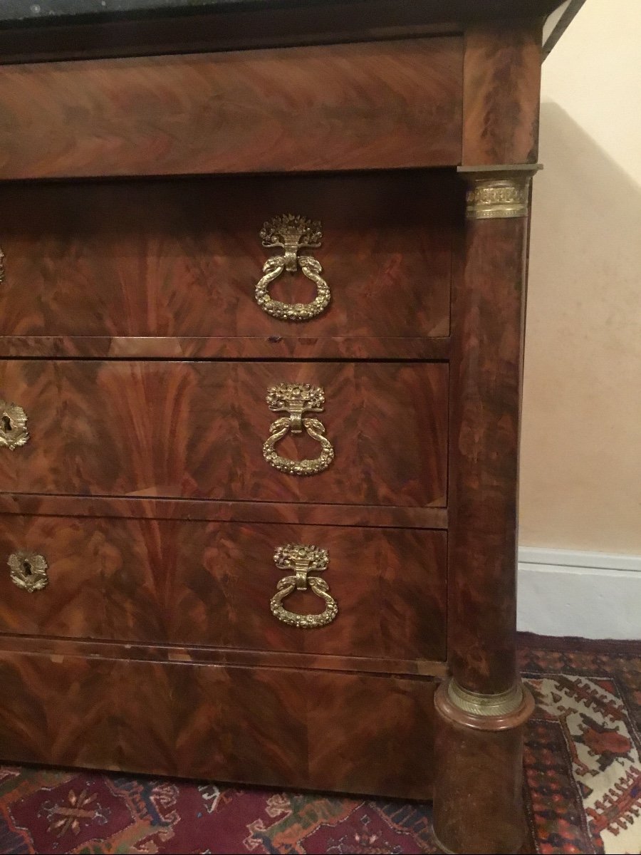 Empire Commode, With Detached Column, In Mahogany, 19th Century Period -photo-1