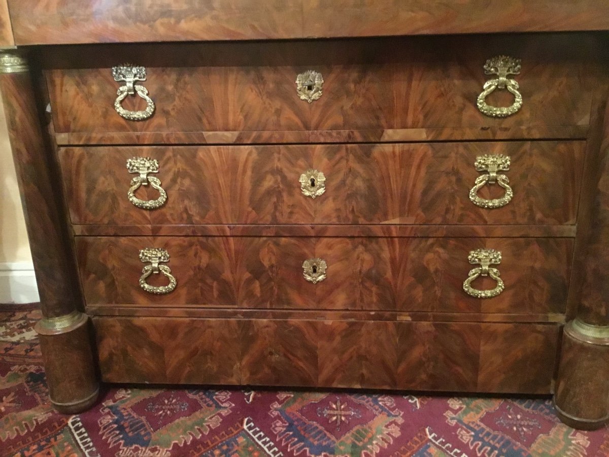 Empire Commode, With Detached Column, In Mahogany, 19th Century Period -photo-3