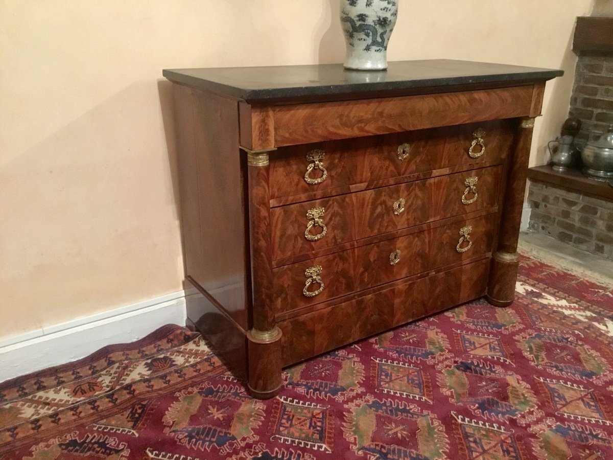 Empire Commode, With Detached Column, In Mahogany, 19th Century Period -photo-2