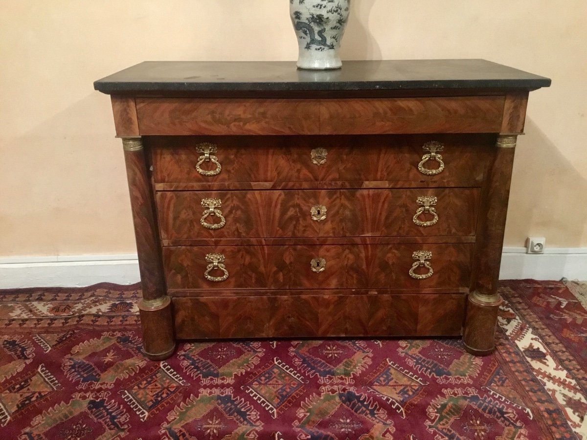 Empire Commode, With Detached Column, In Mahogany, 19th Century Period 