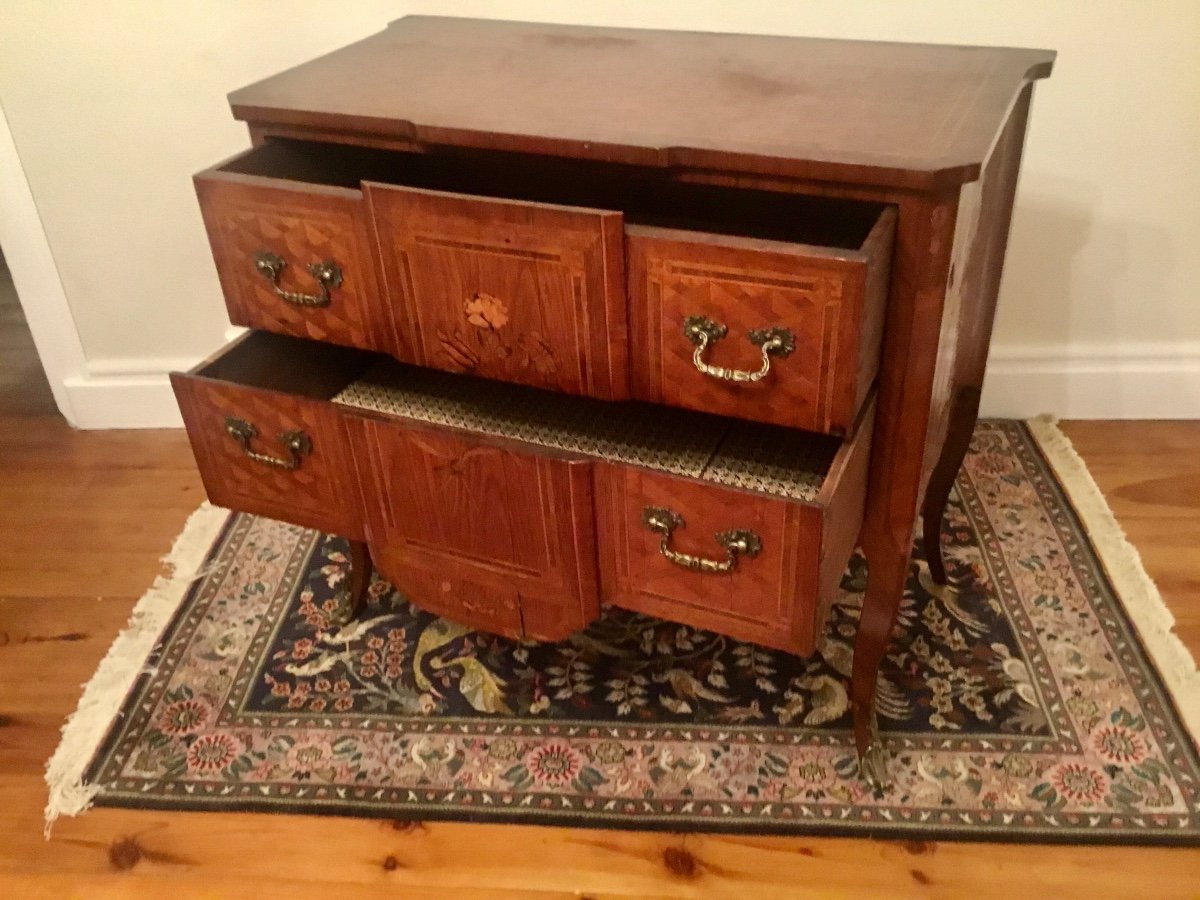 Commode, Transitional Sauteuse Louis XV, Louis XVI, In Marquetry 19th Century Period -photo-2