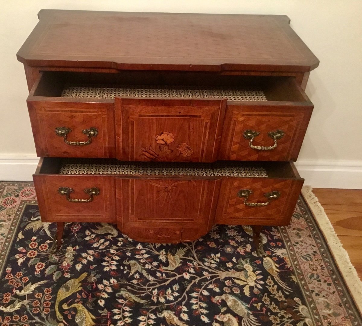 Commode, Transitional Sauteuse Louis XV, Louis XVI, In Marquetry 19th Century Period -photo-5