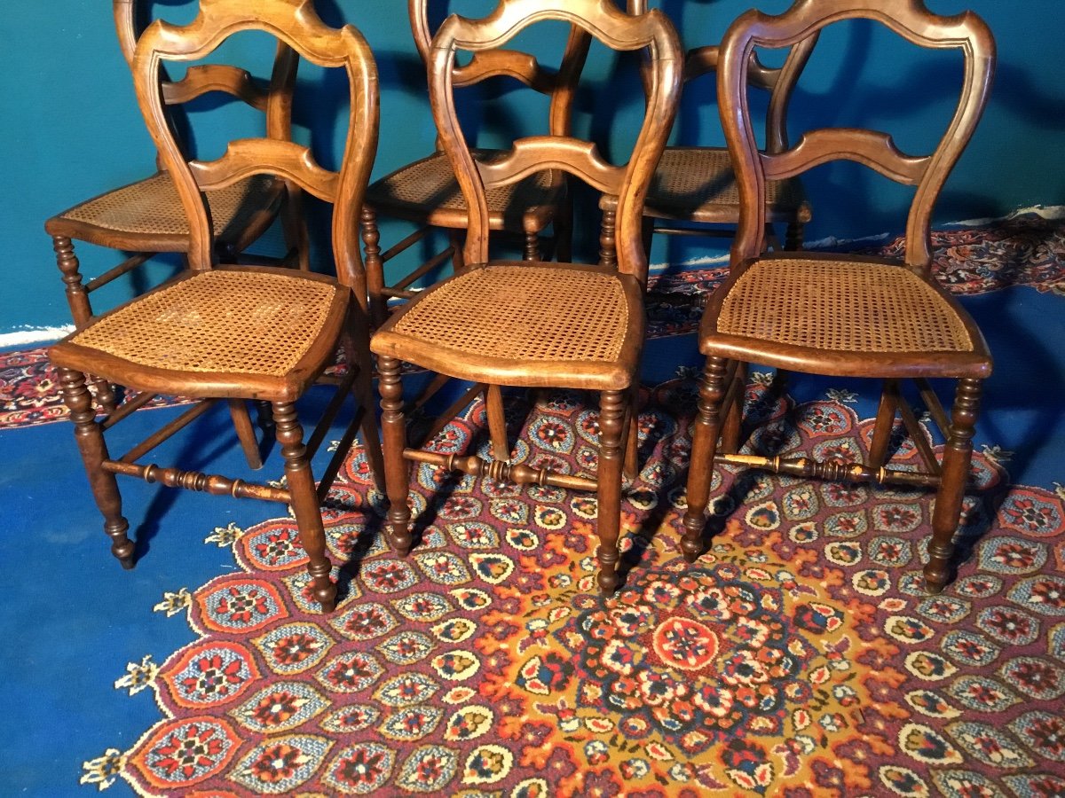 Set Of Six Napoleon III Canet Chairs In Walnut 19th Century -photo-3