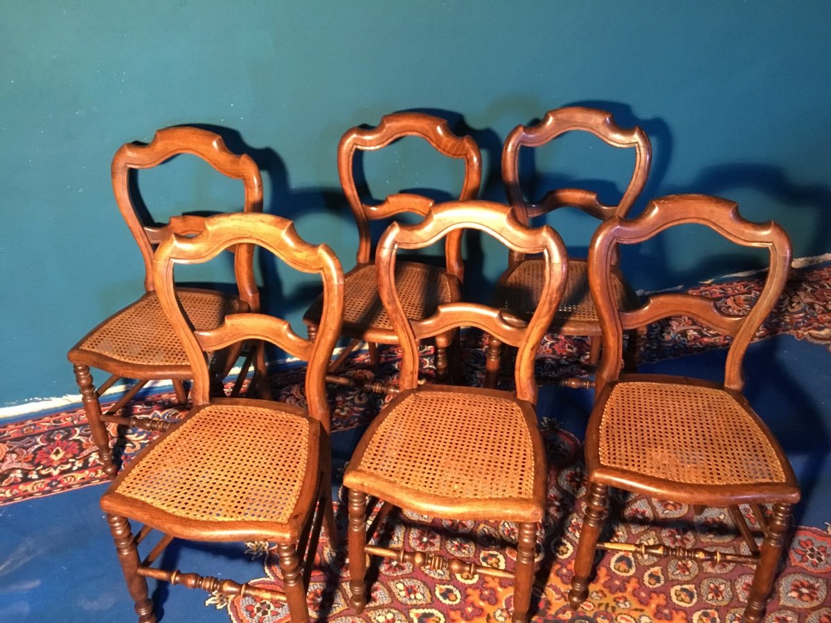 Set Of Six Napoleon III Canet Chairs In Walnut 19th Century -photo-1