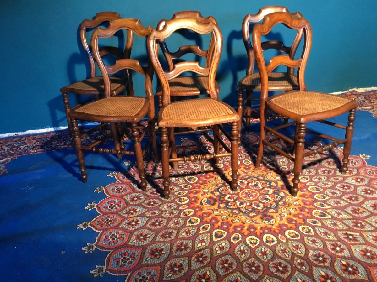 Set Of Six Napoleon III Canet Chairs In Walnut 19th Century -photo-3