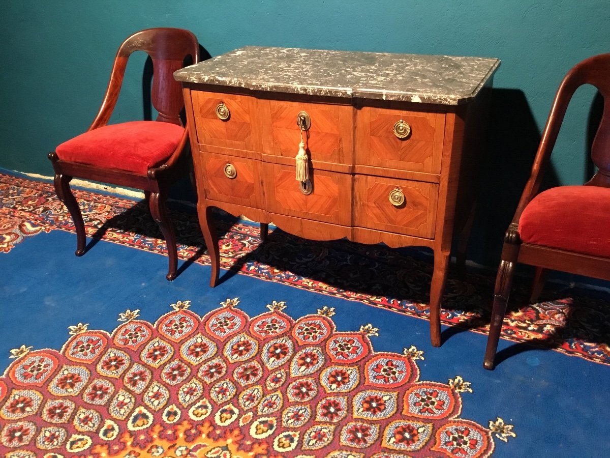 Commode,, Sauteuse, Louis XV, Louis XVI, En Marqueterie 19emsiècle -photo-2