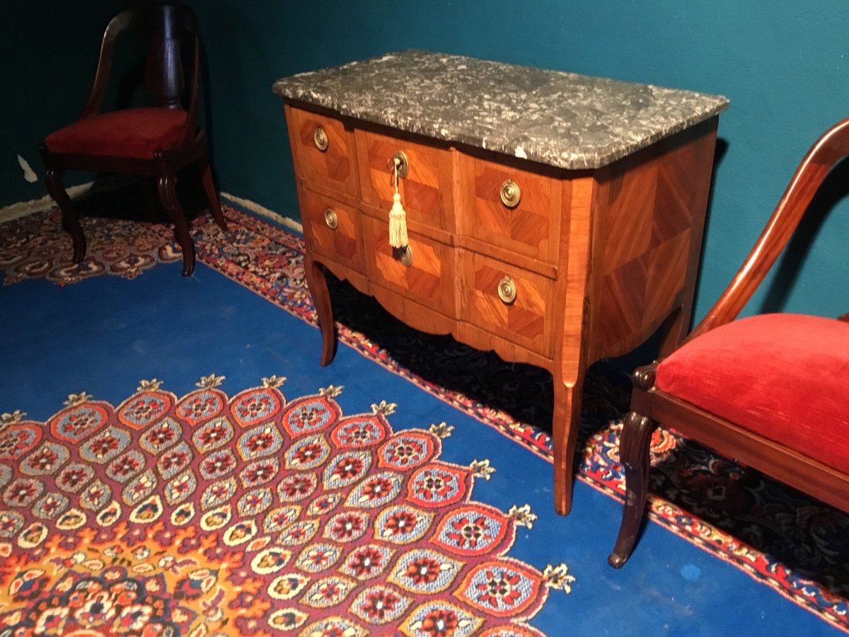 Commode,, Sauteuse, Louis XV, Louis XVI, En Marqueterie 19emsiècle -photo-2