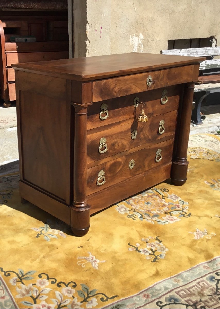 Empire Commode, With Detached Column In Walnut, 19th Century Period -photo-4