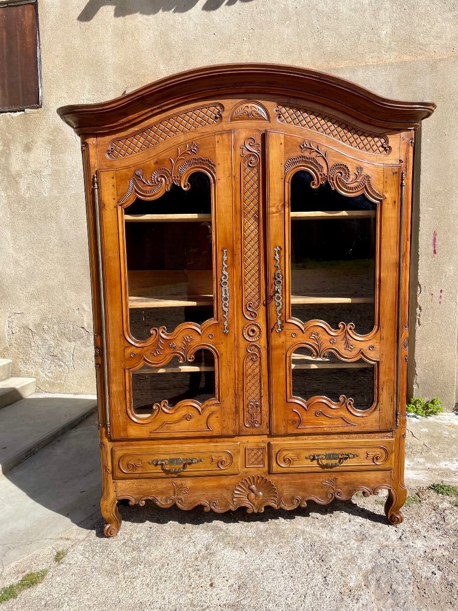 Bibliothèque,, Vitrine, Louis XV, En Merisier D’époque 18em