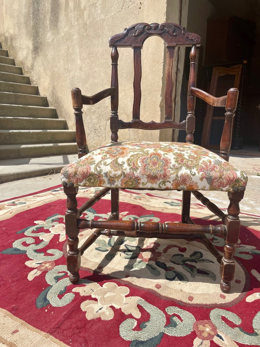 Provençal Armchair In Walnut From The 19th Period.-photo-3