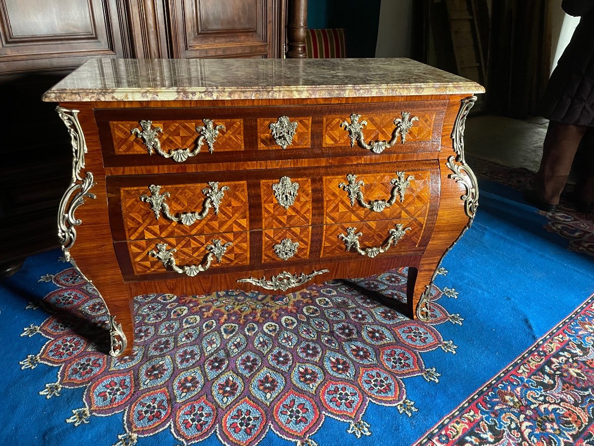 Commode, Regency, In Rosewood Marquetry Curved On All Sides From The 19th Century. -photo-2