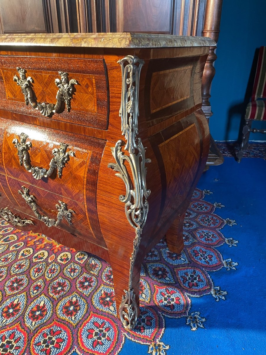 Commode, Regency, In Rosewood Marquetry Curved On All Sides From The 19th Century. -photo-3