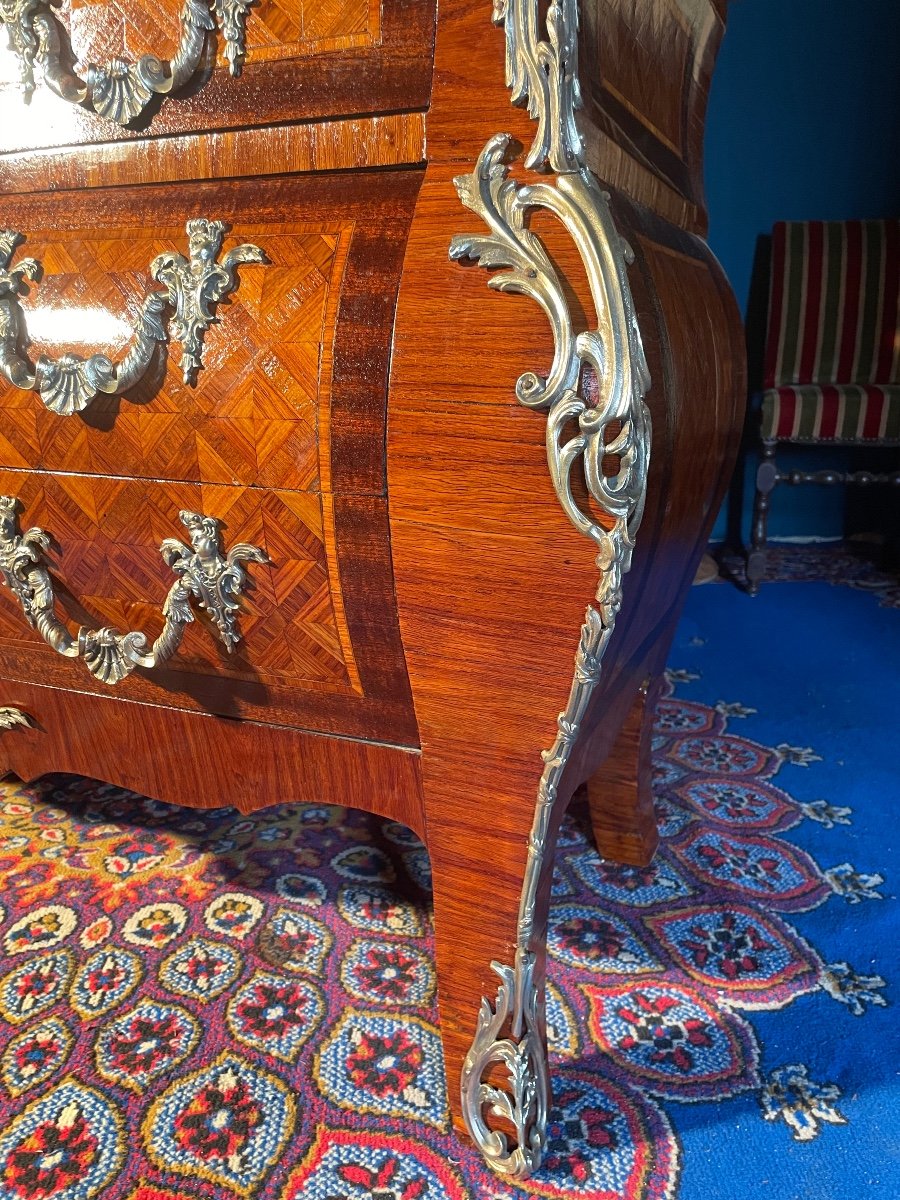 Commode, Regency, In Rosewood Marquetry Curved On All Sides From The 19th Century. -photo-6