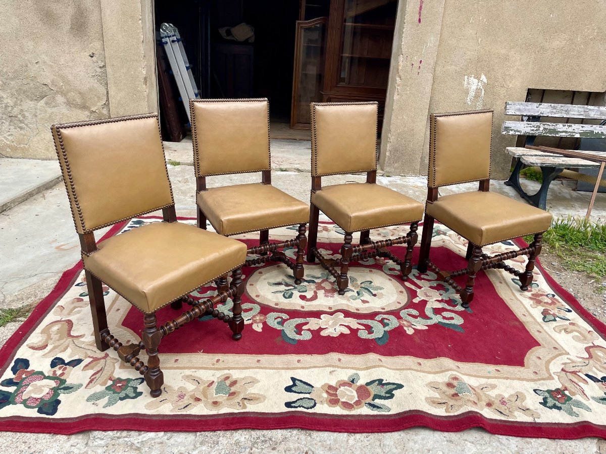 Set Of Four Louis XIII Chairs In Drowned 19th Century-photo-2