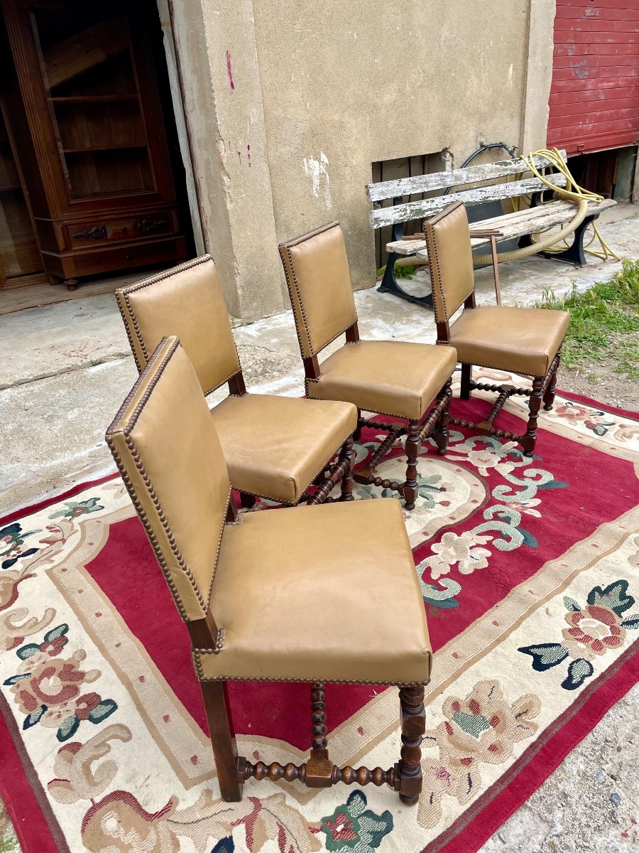 Set Of Four Louis XIII Chairs In Drowned 19th Century-photo-3