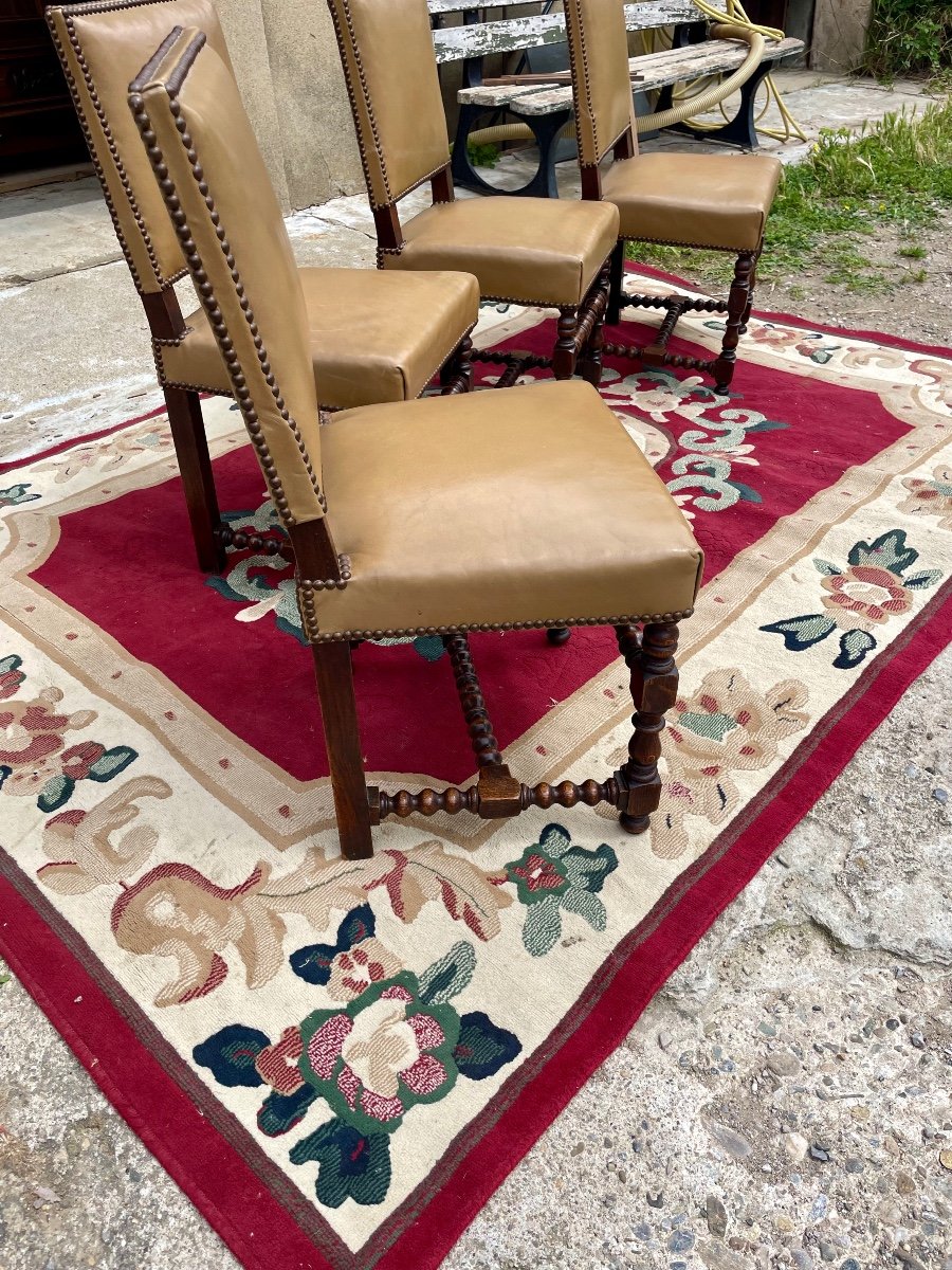 Set Of Four Louis XIII Chairs In Drowned 19th Century-photo-6