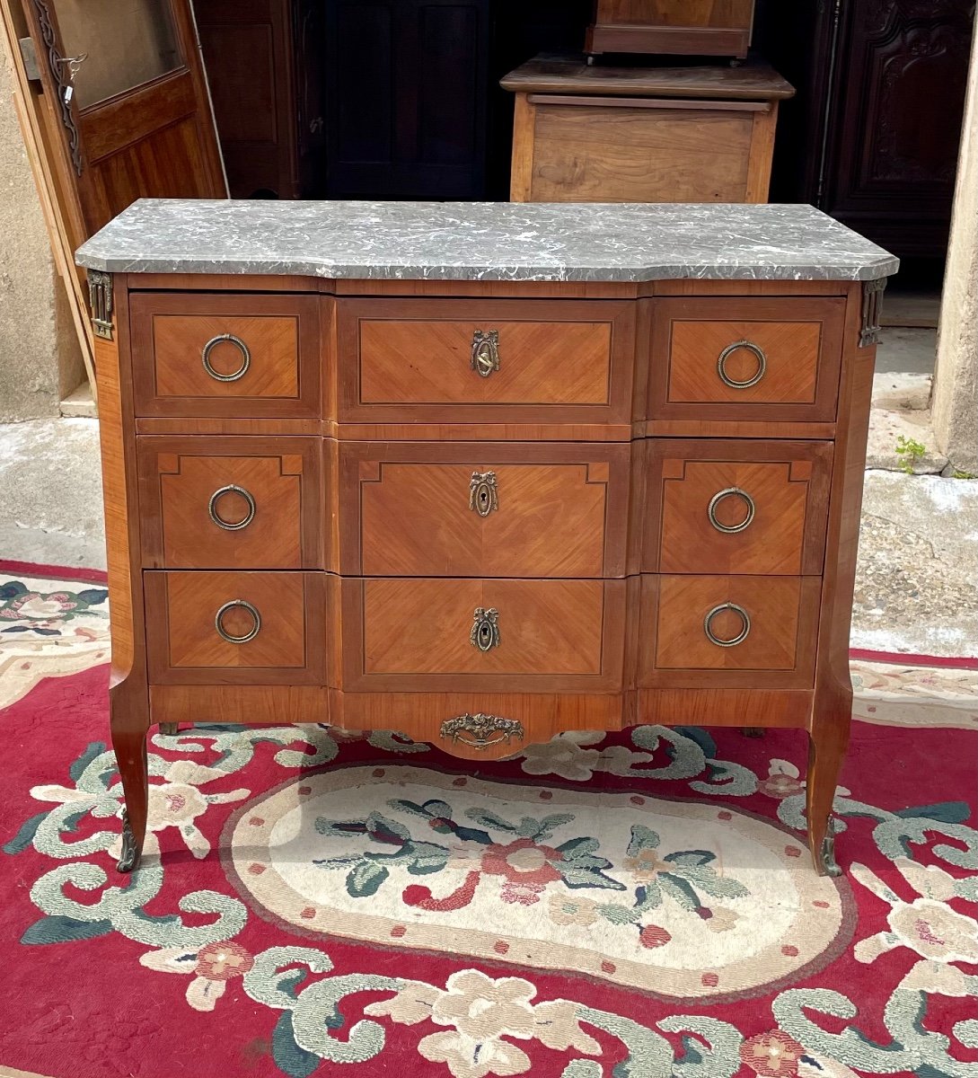 Commode,sauteuse,louis XV,louis XVI, En Marqueterie époque XIXem.-photo-2