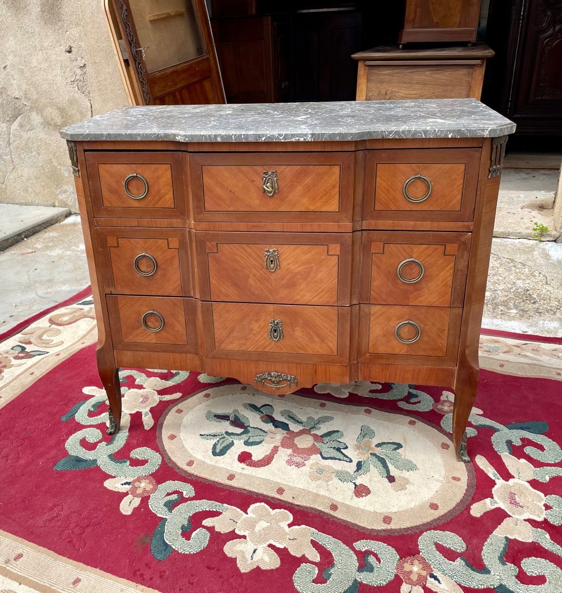 Commode,sauteuse,louis XV,louis XVI, En Marqueterie époque XIXem.-photo-3