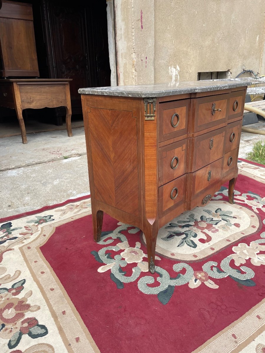 Commode,sauteuse,louis XV,louis XVI, En Marqueterie époque XIXem.-photo-2