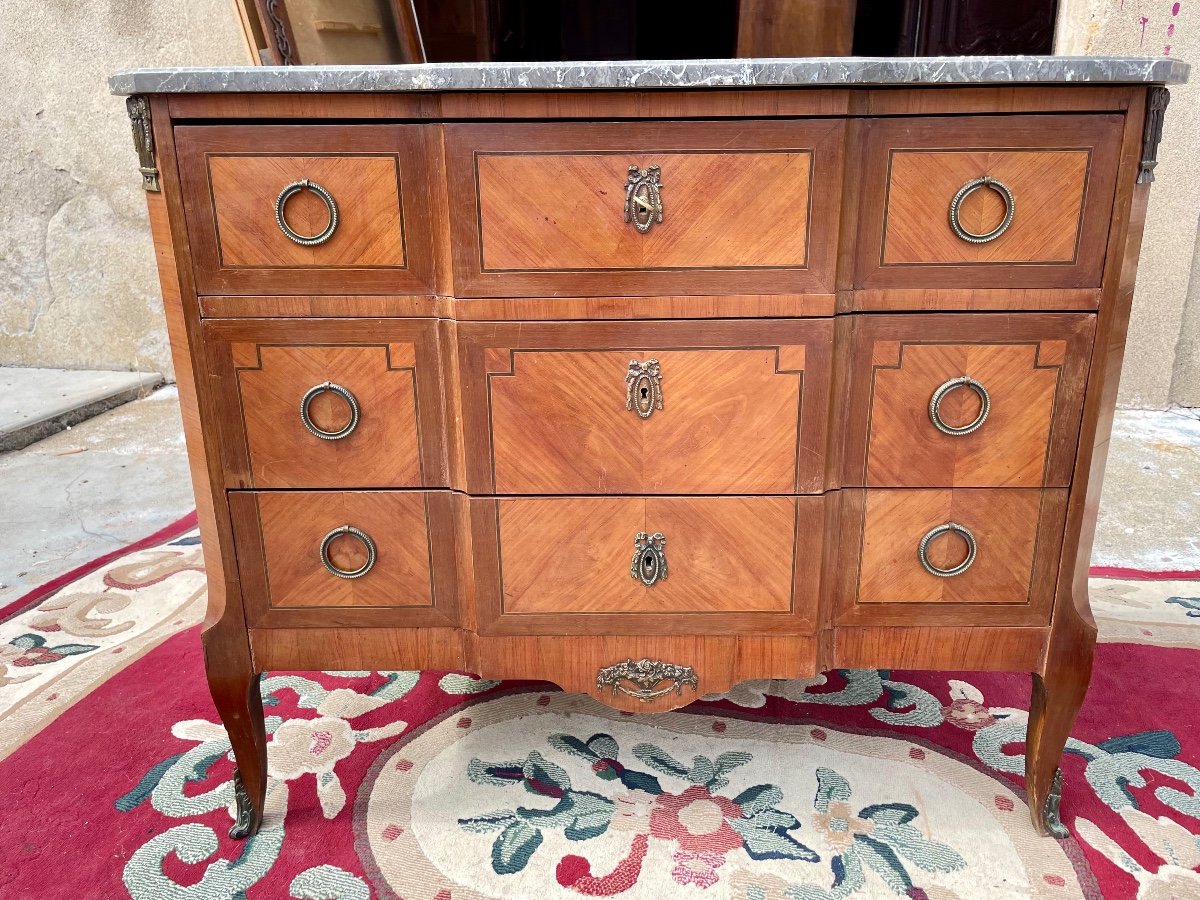 Commode,sauteuse,louis XV,louis XVI, En Marqueterie époque XIXem.-photo-5