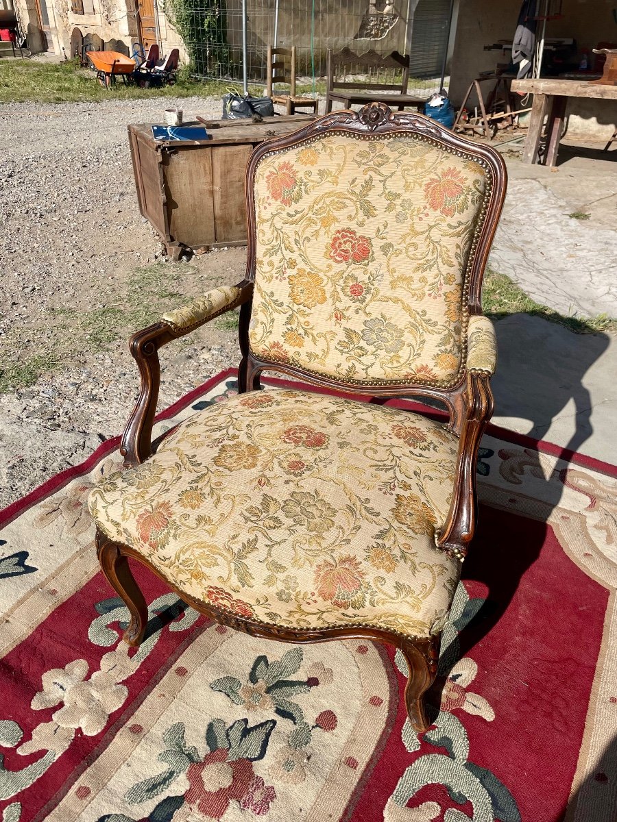 Armchair, Louis XV, In Walnut D 18th Century -photo-4