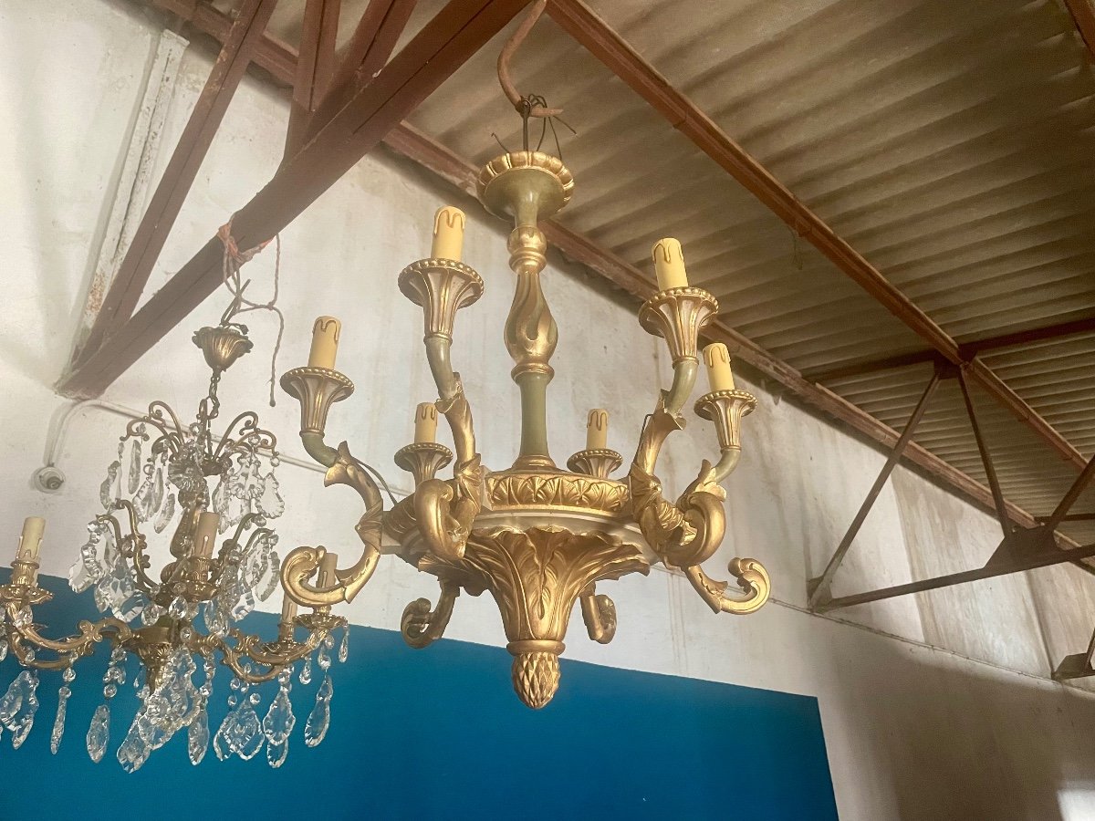 Louis XVI Style Carved Gilt Wooden Chandelier With Six Lights From The 19th Century -photo-2