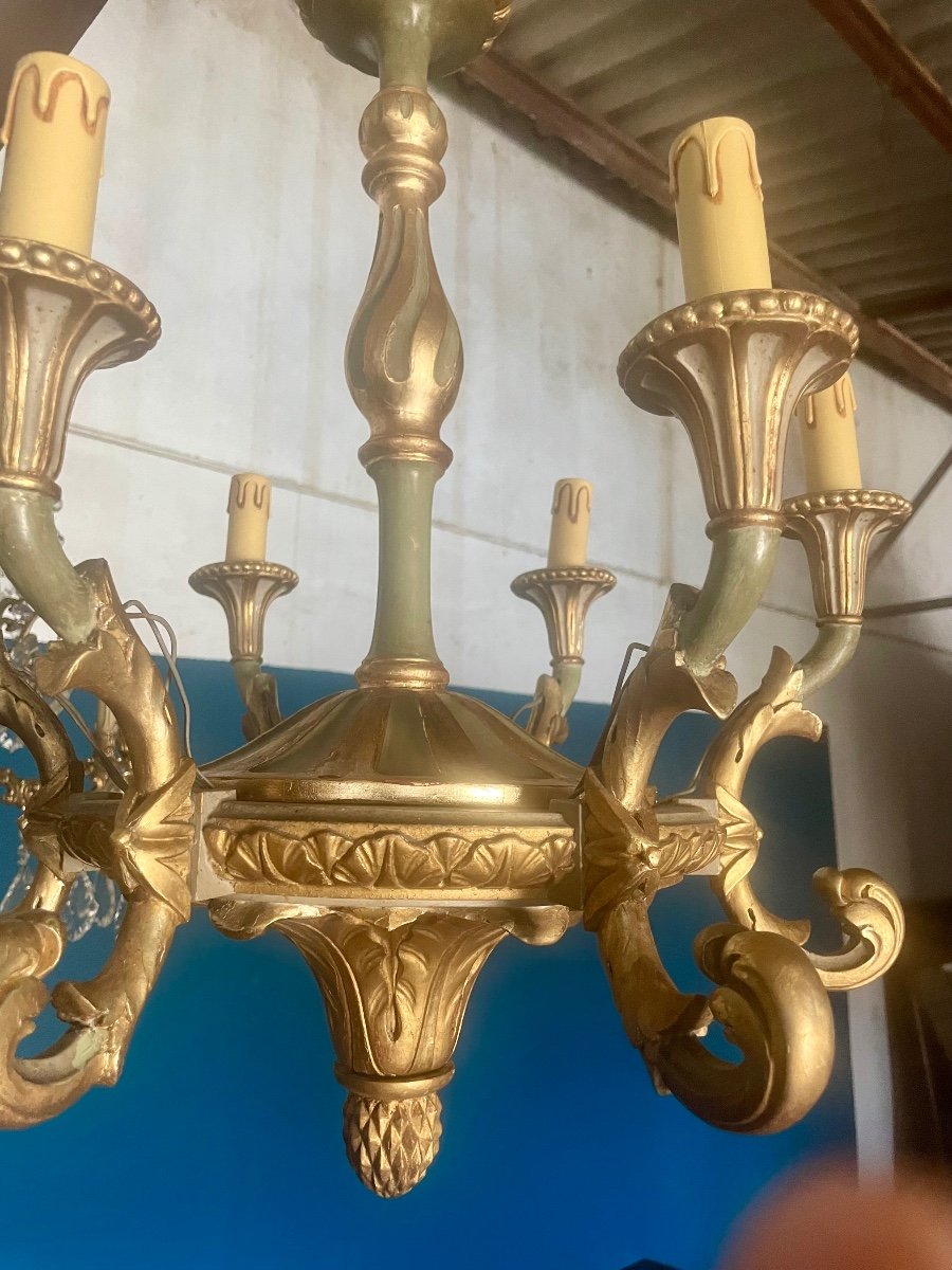 Louis XVI Style Carved Gilt Wooden Chandelier With Six Lights From The 19th Century -photo-3