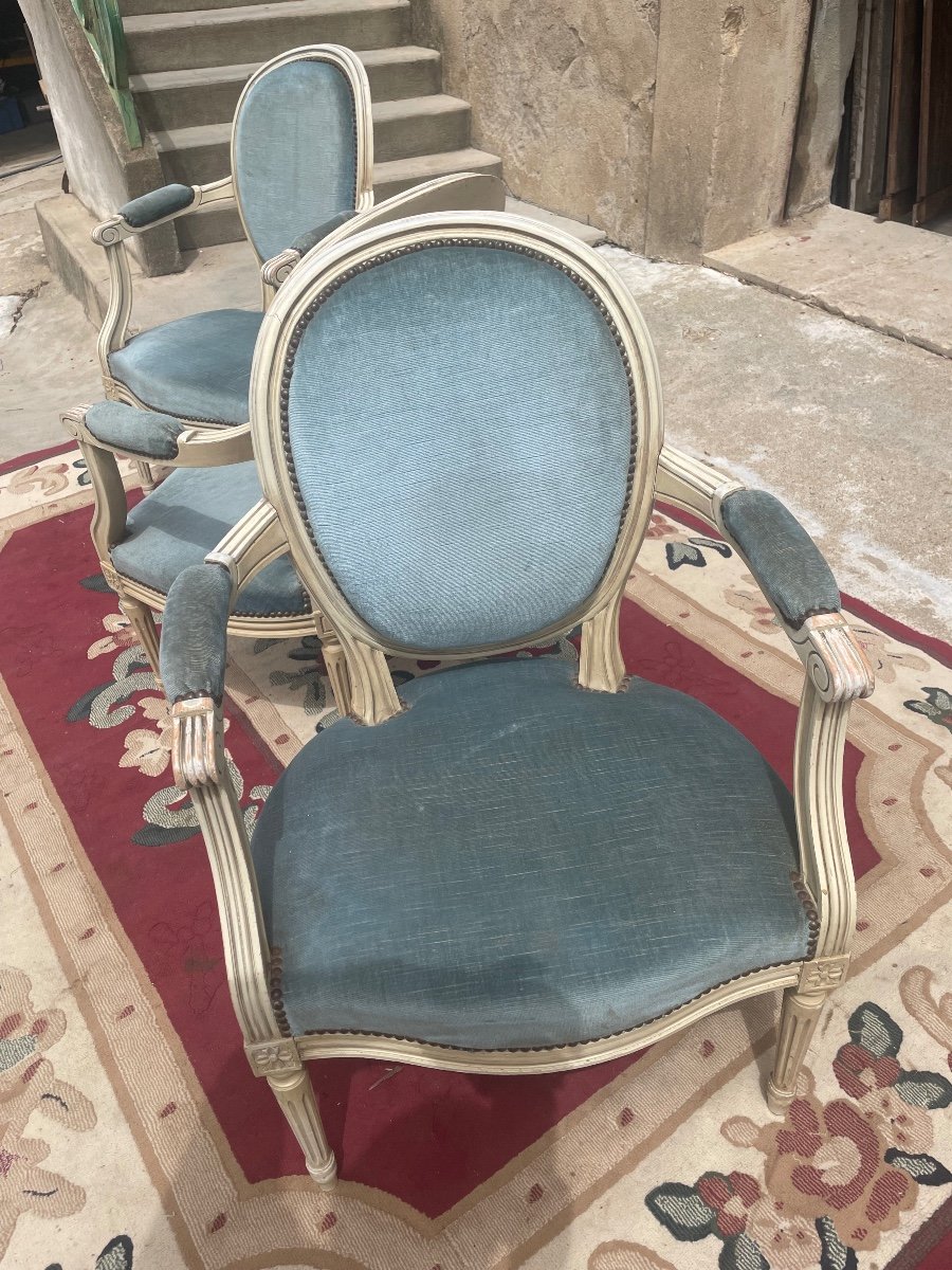 Suite Of Three Style Armchairs, Louis XVI Period, 1900-photo-1