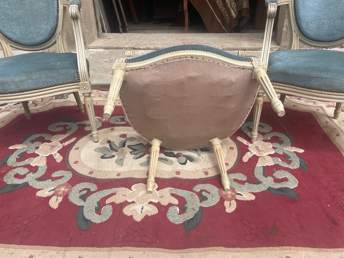 Suite Of Three Style Armchairs, Louis XVI Period, 1900-photo-5